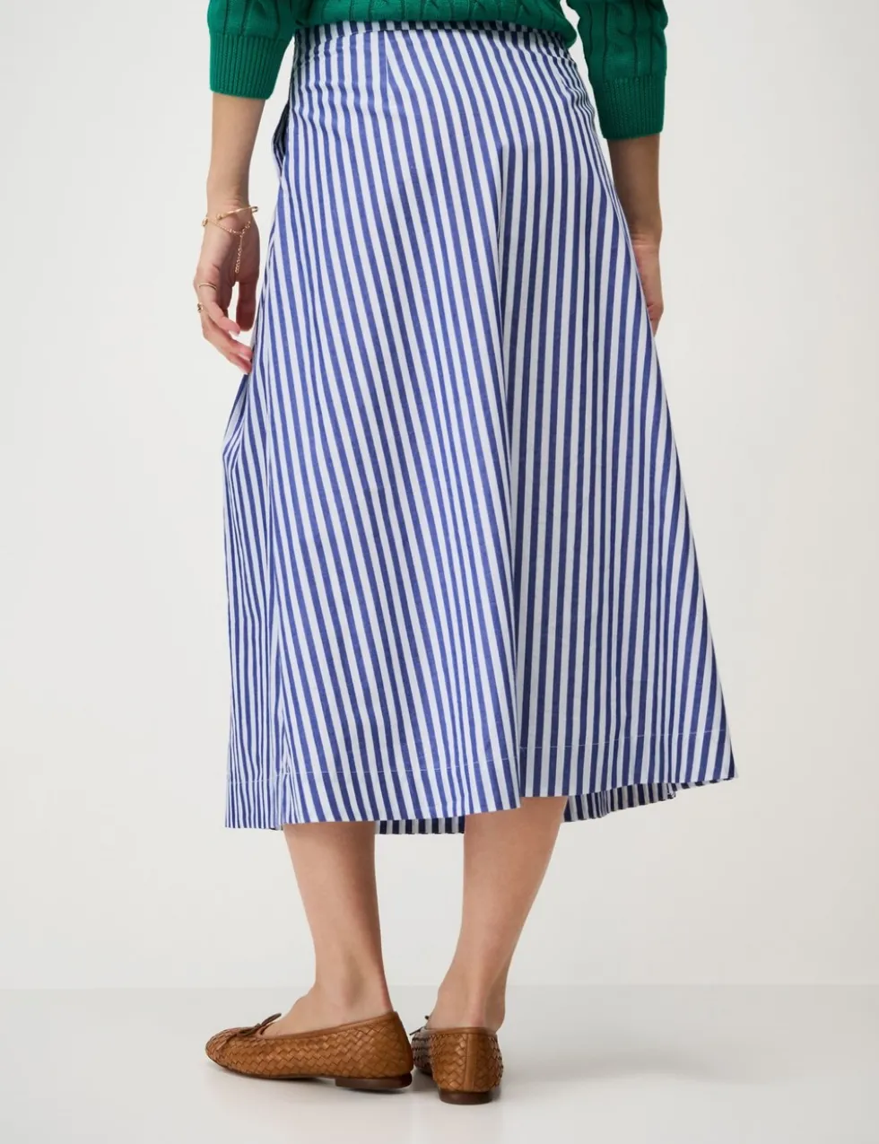 Pure Cotton Striped Midi A-Line Skirt