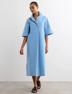 Pure Cotton Striped Midi Shirt Dress