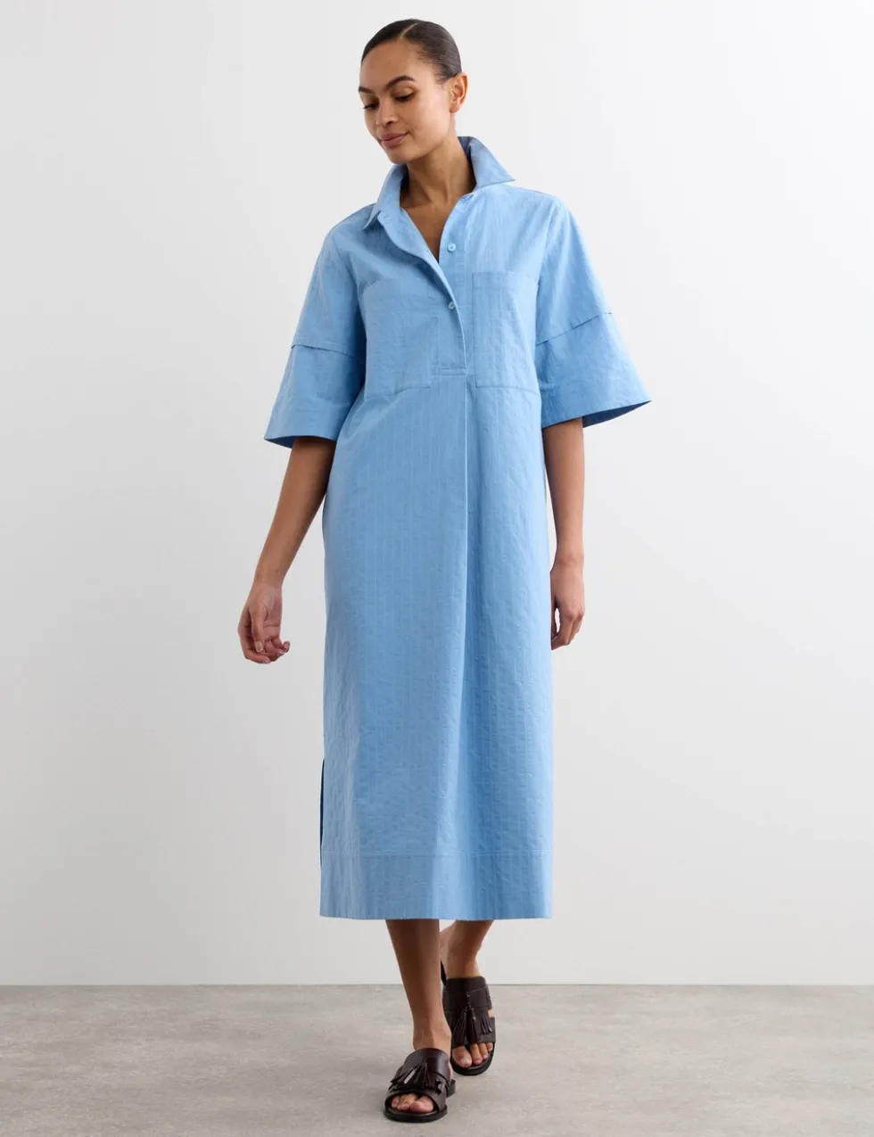 Pure Cotton Striped Midi Shirt Dress
