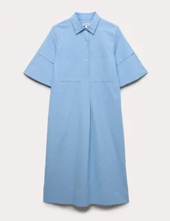 Pure Cotton Striped Midi Shirt Dress