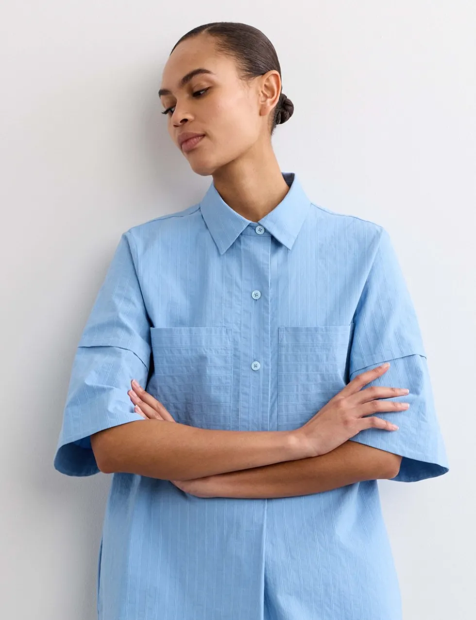 Pure Cotton Striped Midi Shirt Dress