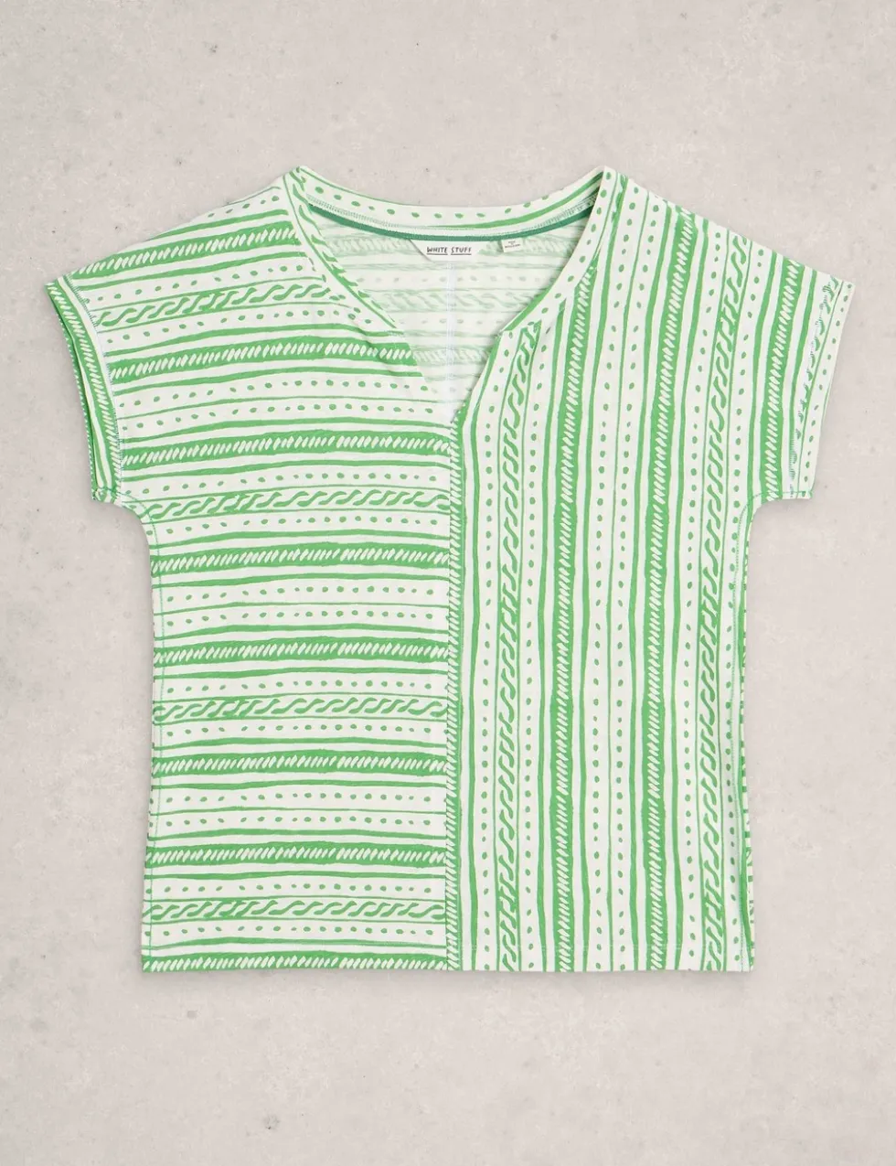 Pure Cotton Striped Notch Neck T-Shirt