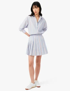 Pure Cotton Striped Pleated Mini Skirt