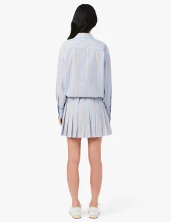 Pure Cotton Striped Pleated Mini Skirt