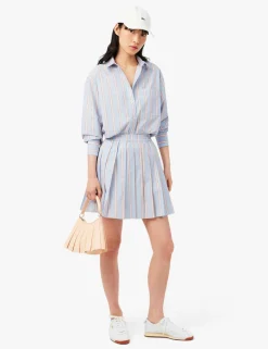Pure Cotton Striped Pleated Mini Skirt