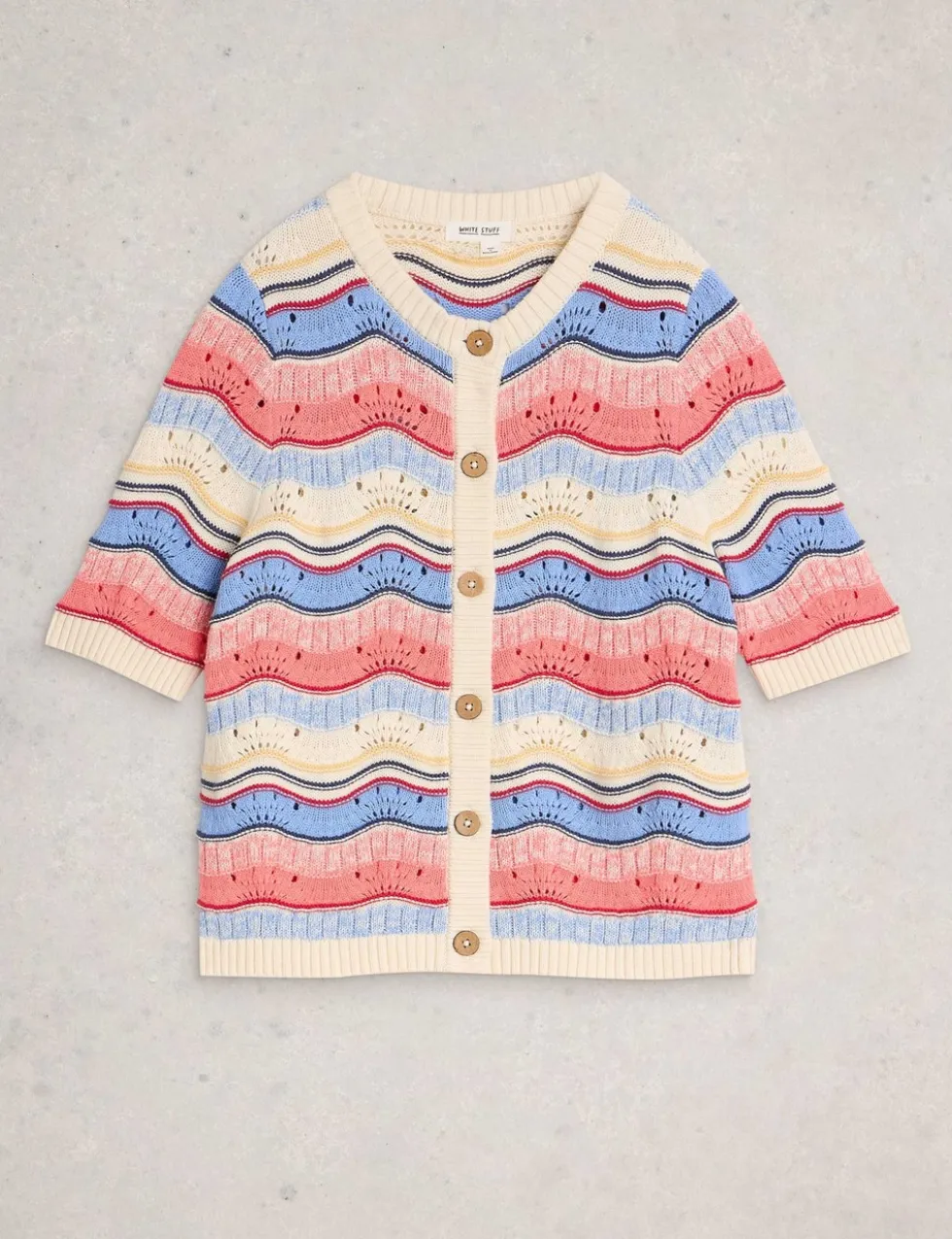 Pure Cotton Striped Pointelle Cardigan