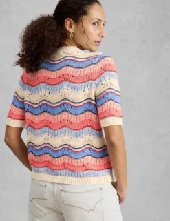 Pure Cotton Striped Pointelle Cardigan