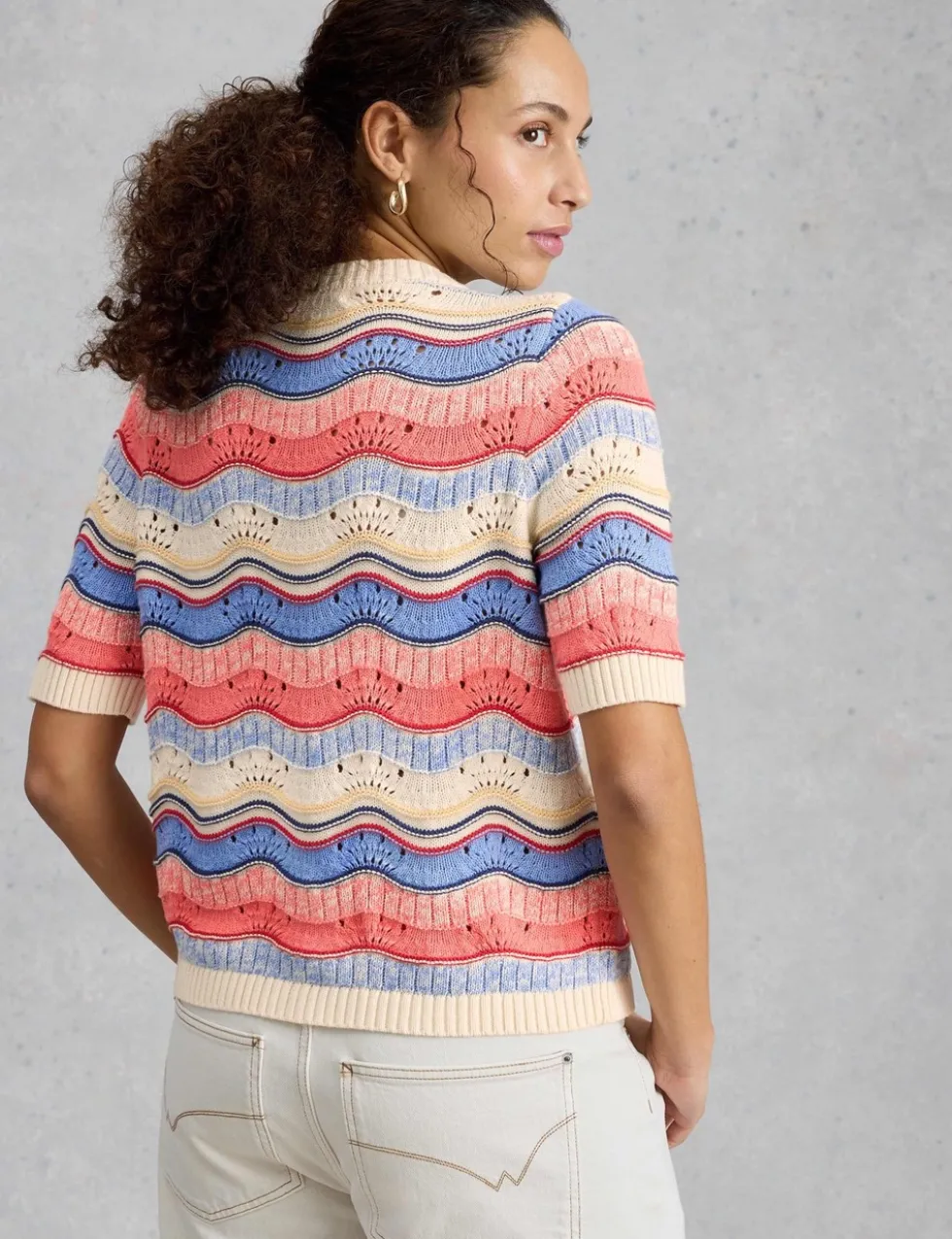 Pure Cotton Striped Pointelle Cardigan