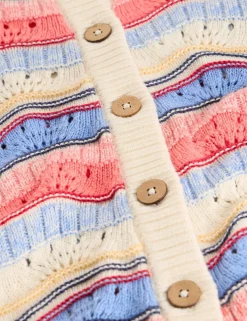 Pure Cotton Striped Pointelle Cardigan