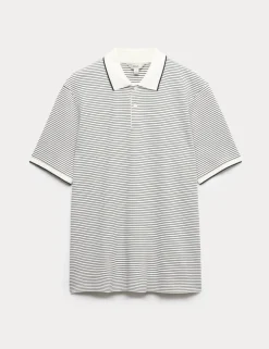 Pure Cotton Striped Polo Shirt