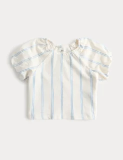 Pure Cotton Striped Puff Sleeve Top (2-8 Yrs)