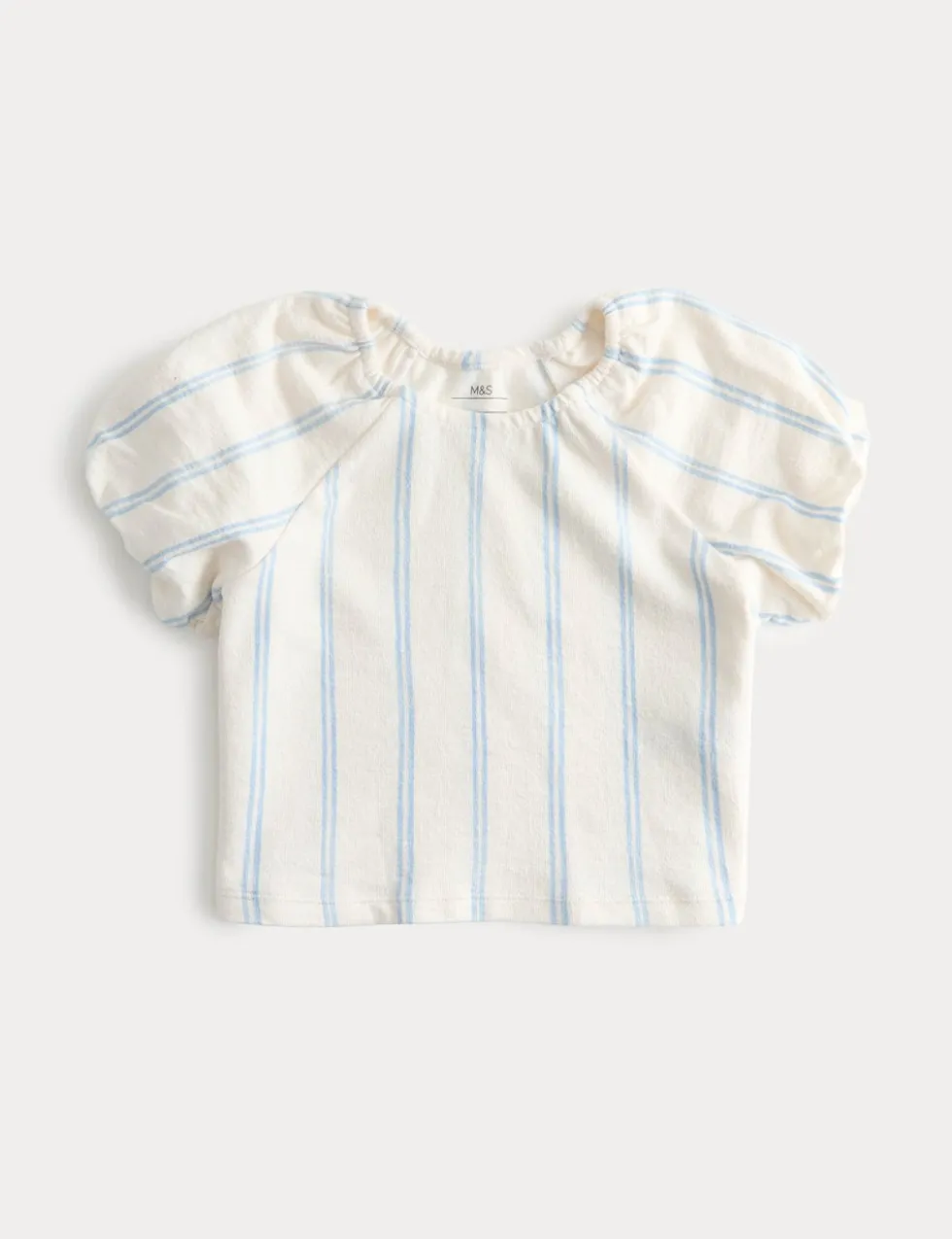 Pure Cotton Striped Puff Sleeve Top (2-8 Yrs)