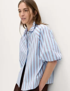 Pure Cotton Striped Puff Sleeve Shirt