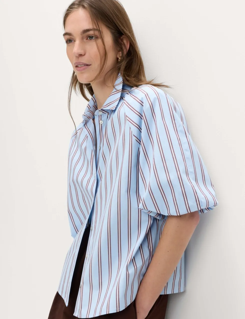 Pure Cotton Striped Puff Sleeve Shirt