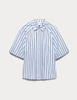 Pure Cotton Striped Puff Sleeve Shirt