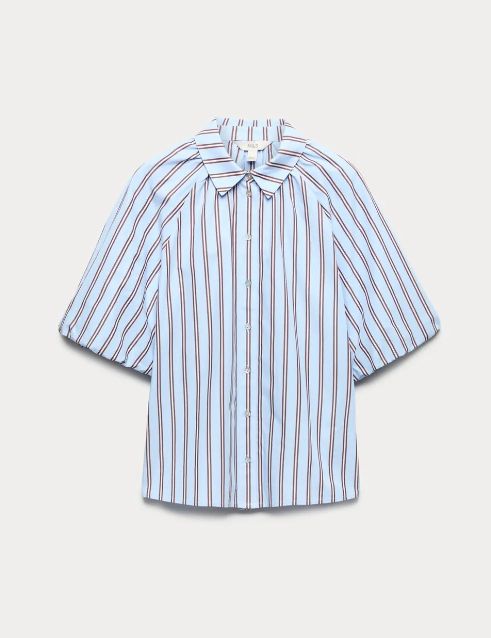 Pure Cotton Striped Puff Sleeve Shirt