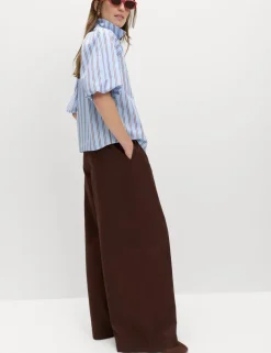 Pure Cotton Striped Puff Sleeve Shirt
