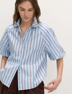 Pure Cotton Striped Puff Sleeve Shirt
