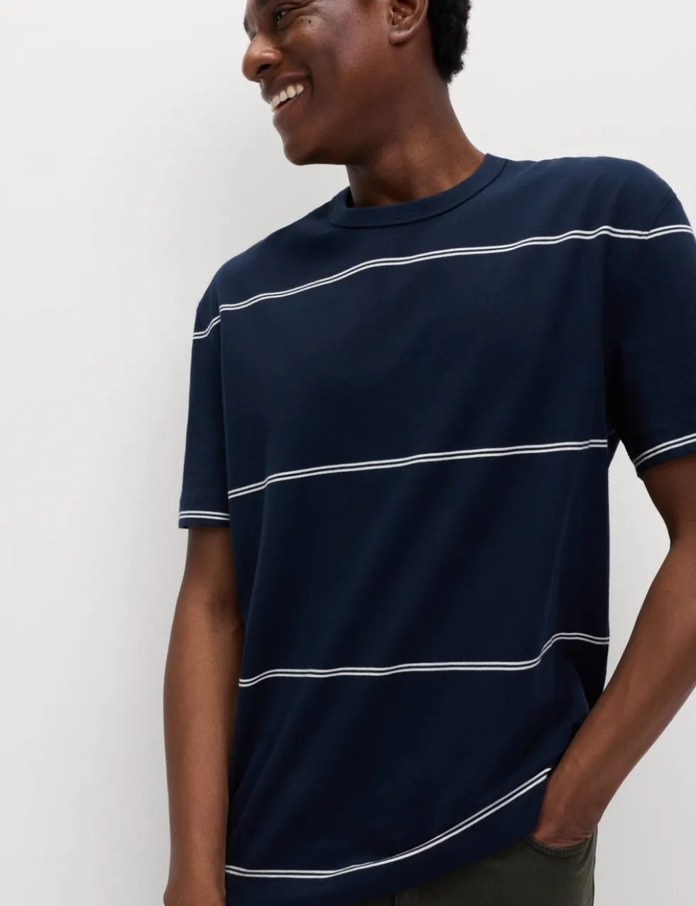 Pure Cotton Striped Relaxed Crew Neck T-Shirt
