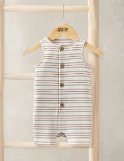 Pure Cotton Striped Ribbed Romper (0-12 Months)