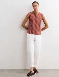 Pure Cotton Striped Ribbed Vest Top