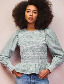 Pure Cotton Striped Round Neck Blouse