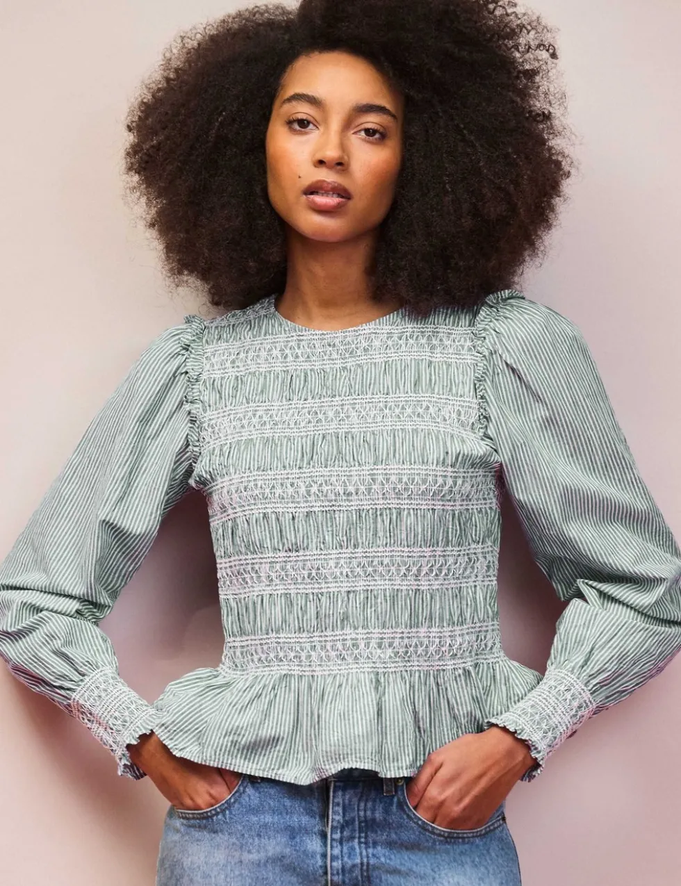 Pure Cotton Striped Round Neck Blouse