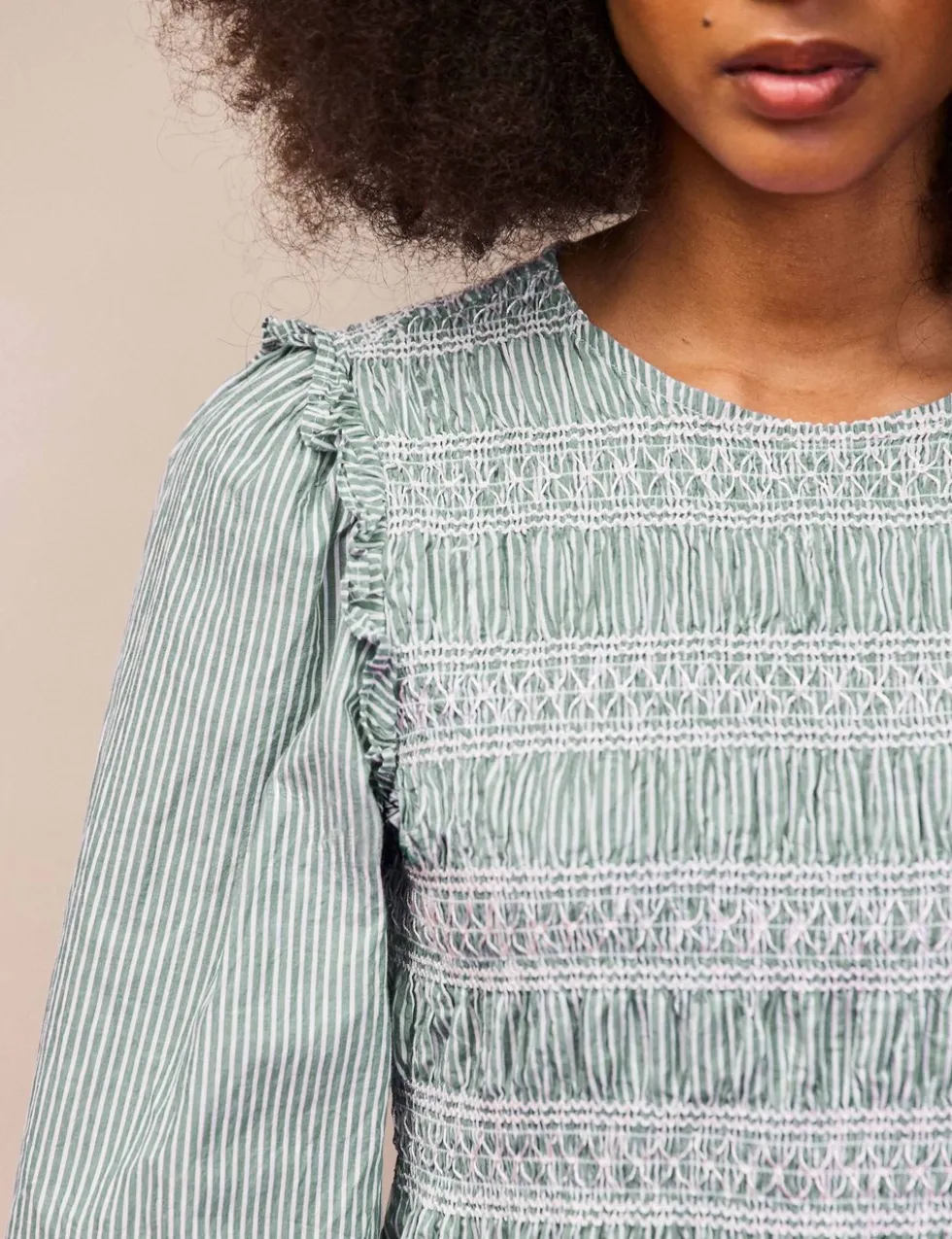 Pure Cotton Striped Round Neck Blouse