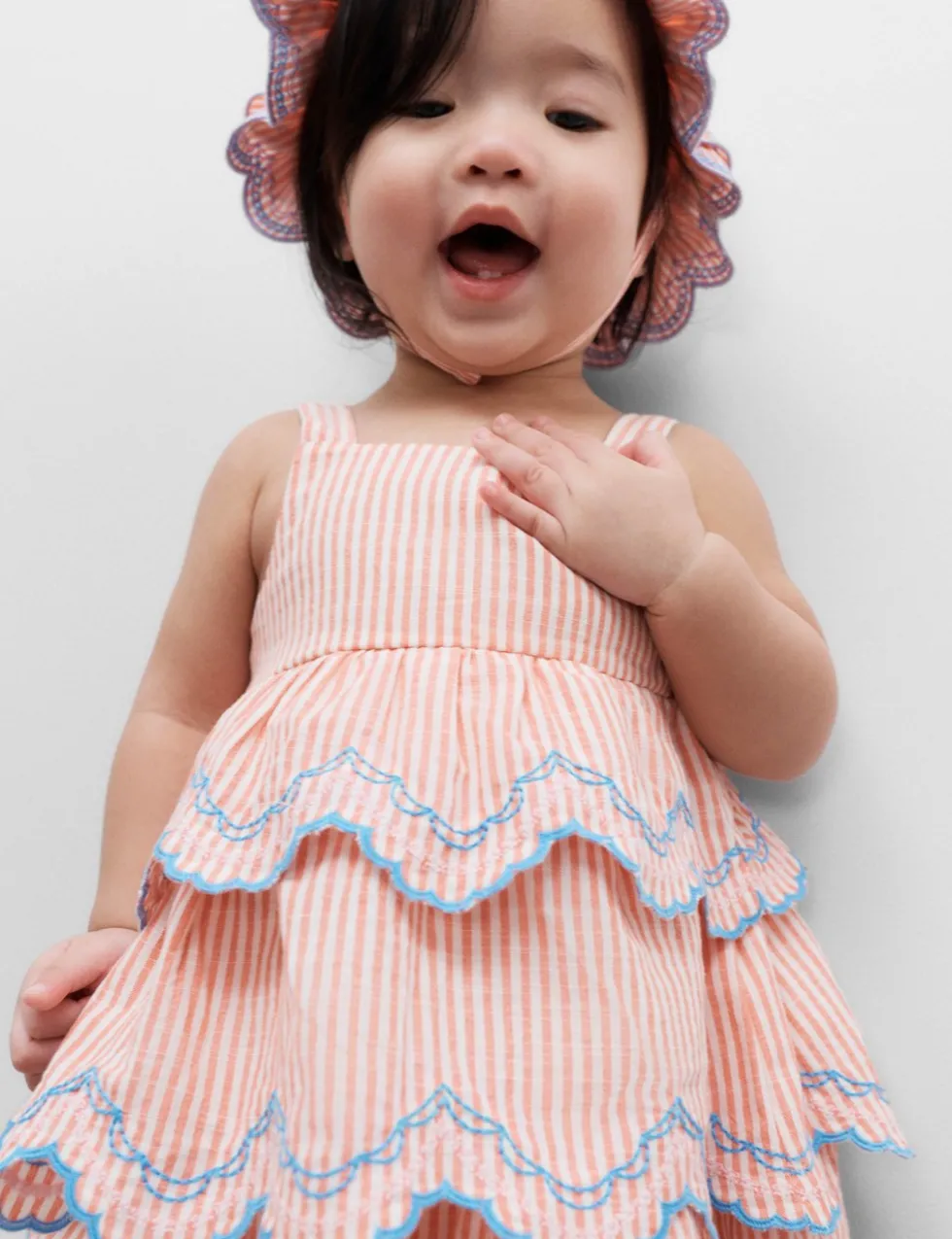 Pure Cotton Striped Scallop Dress (0-5 Yrs)