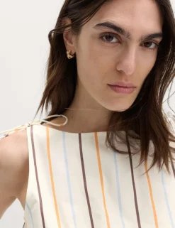 Pure Cotton Striped Shirred Waisted Top