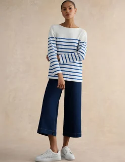 Pure Cotton Striped Slash Neck Top