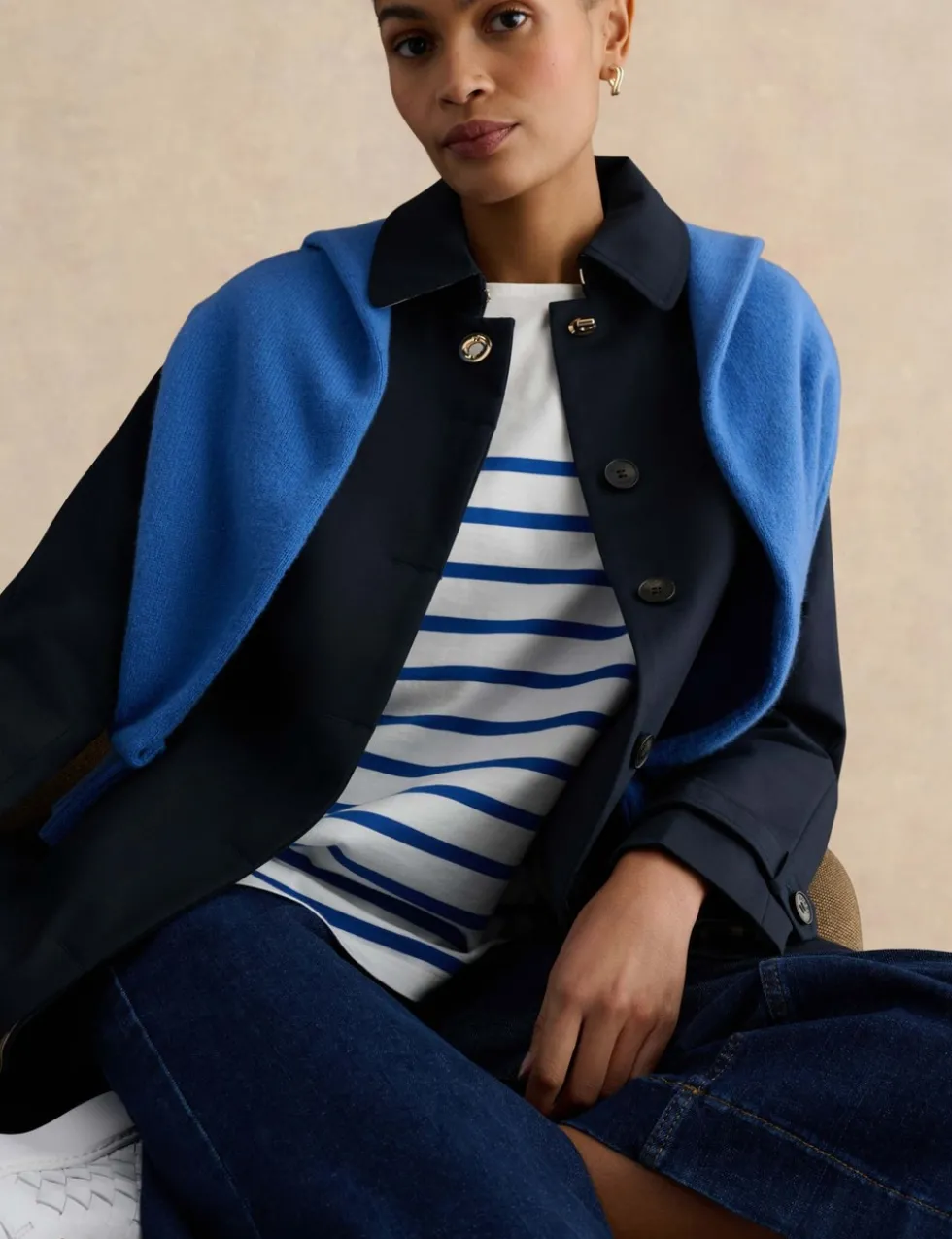 Pure Cotton Striped Slash Neck Top