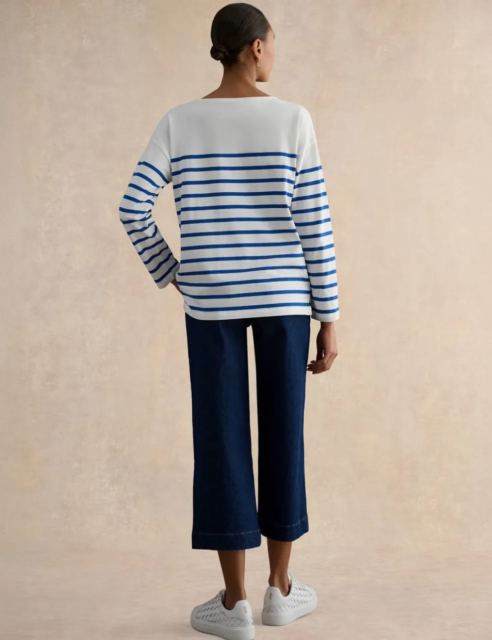Pure Cotton Striped Slash Neck Top