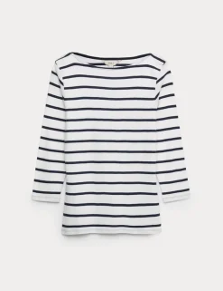 Pure Cotton Striped Slash Neck Slim Fit Top