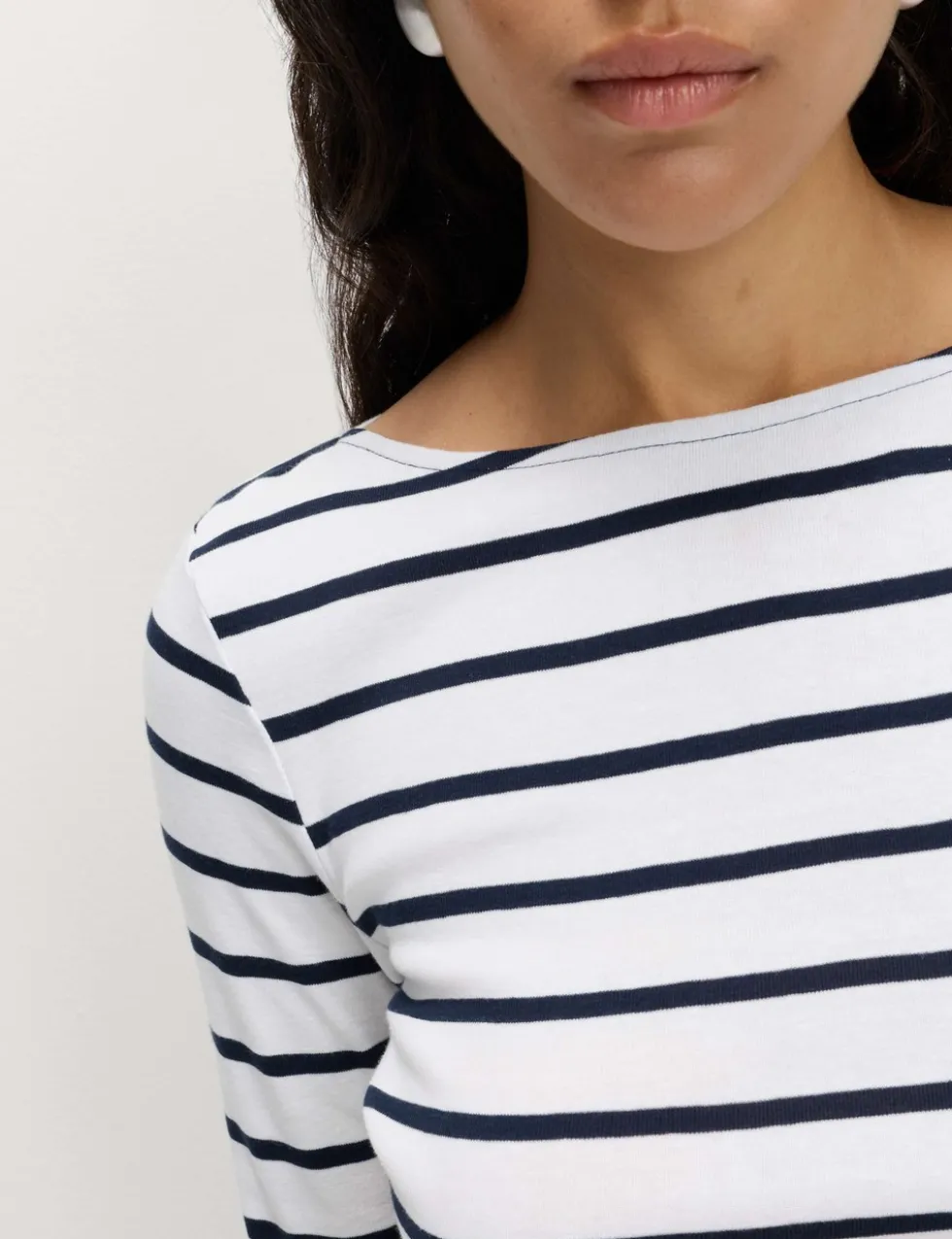 Pure Cotton Striped Slash Neck Slim Fit Top