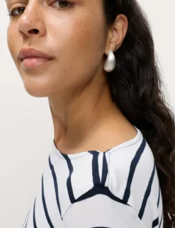 Pure Cotton Striped Slash Neck Slim Fit Top