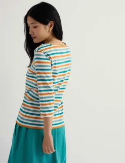 Pure Cotton Striped Slash Neck Top