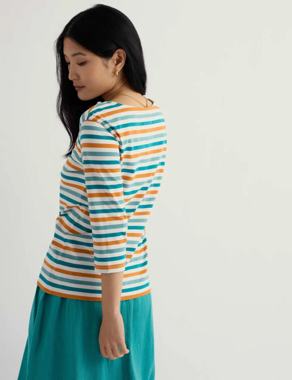 Pure Cotton Striped Slash Neck Top