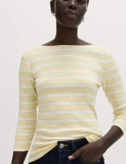 Pure Cotton Striped Slash Neck Slim Fit Top