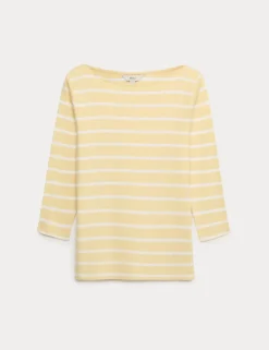 Pure Cotton Striped Slash Neck Slim Fit Top