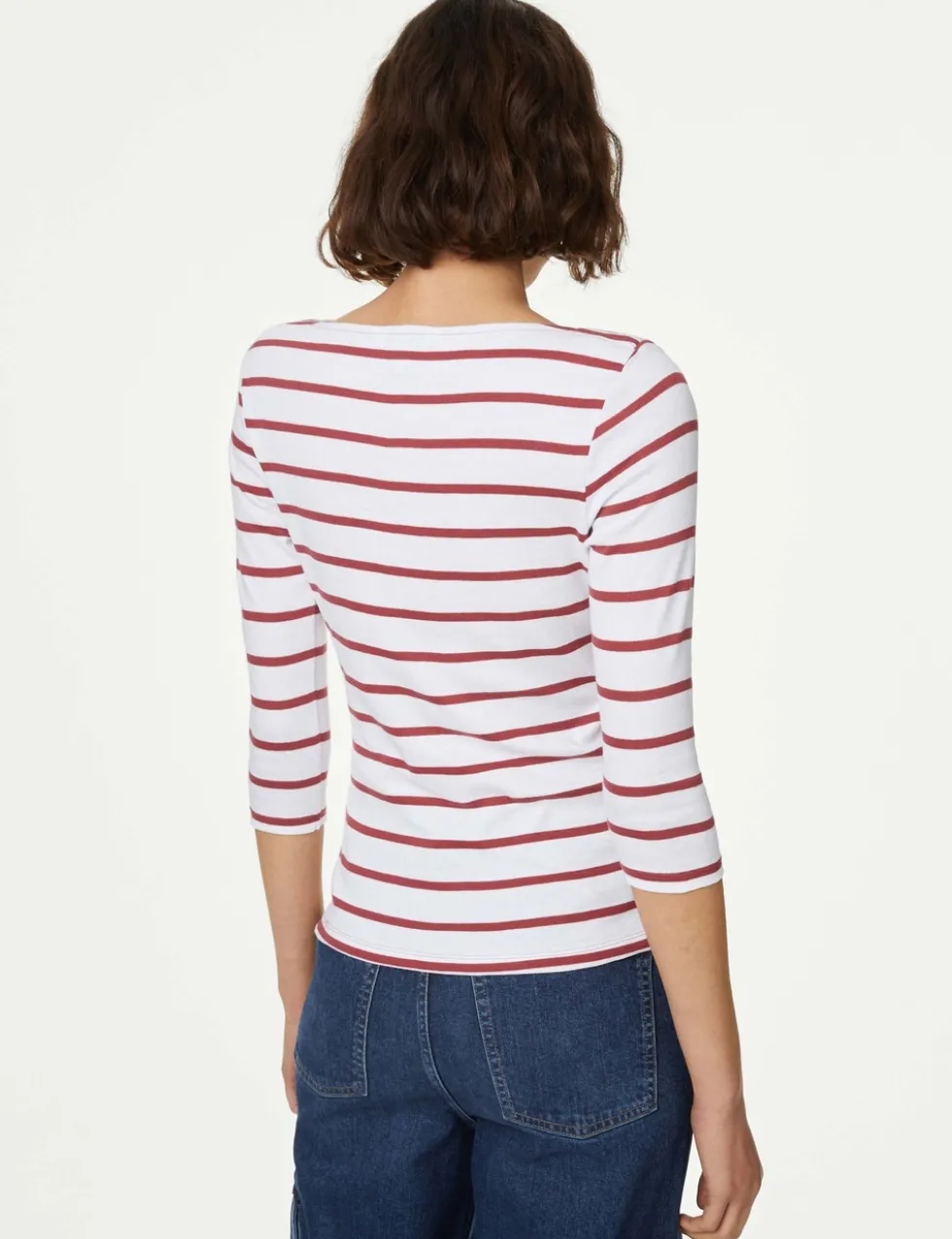 Pure Cotton Striped Slash Neck Slim Fit Top