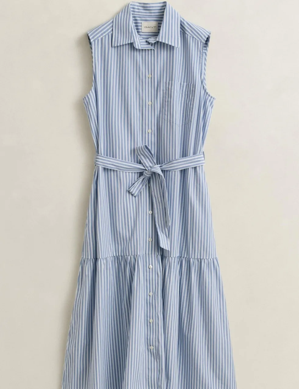 Pure Cotton Striped Sleeveless Midi Shirt Dress