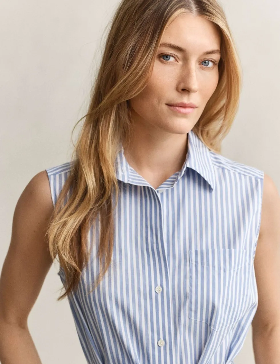 Pure Cotton Striped Sleeveless Midi Shirt Dress