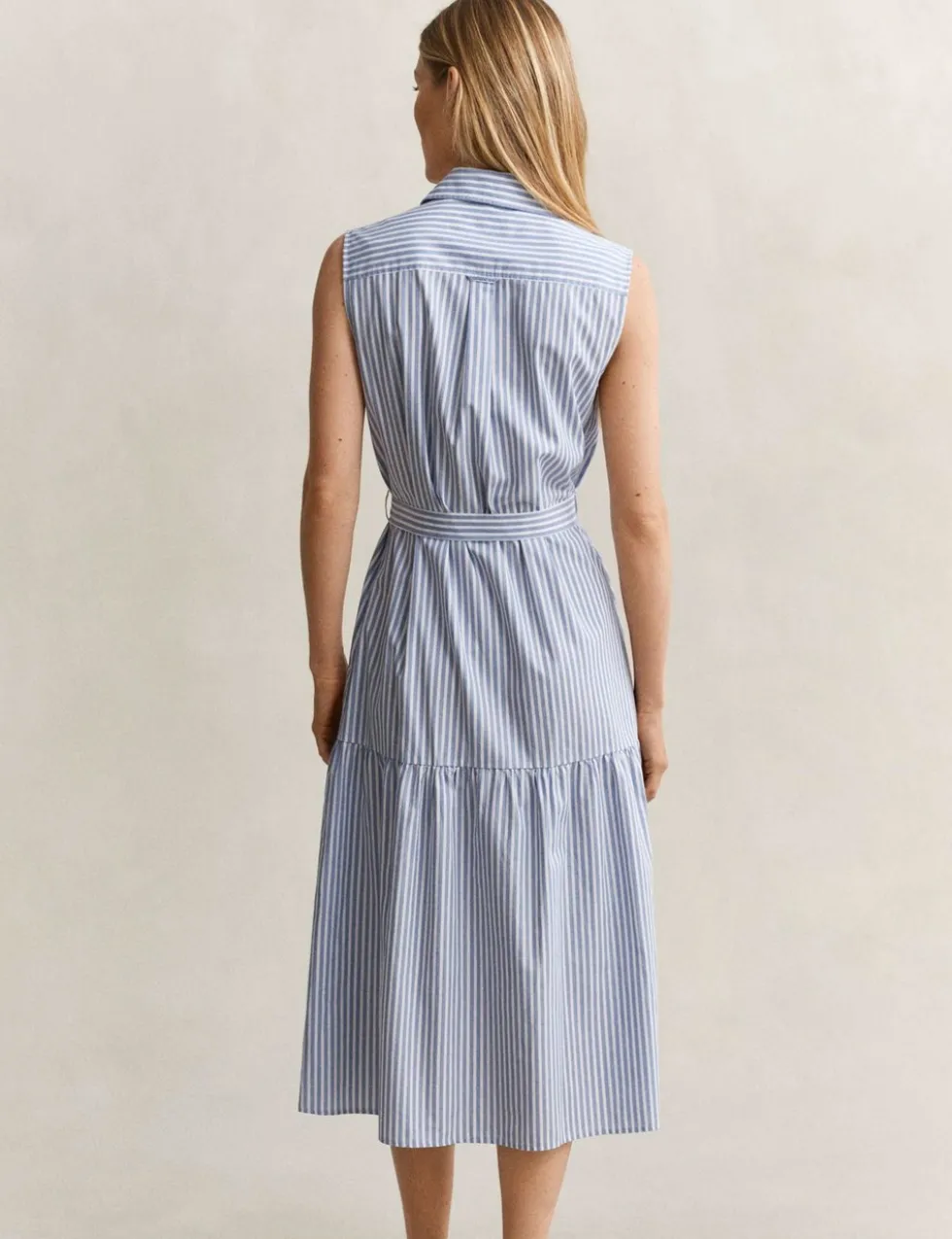 Pure Cotton Striped Sleeveless Midi Shirt Dress