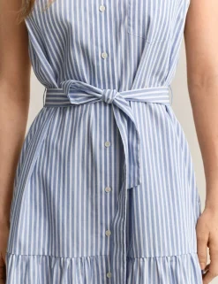 Pure Cotton Striped Sleeveless Midi Shirt Dress