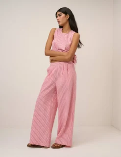 Pure Cotton Striped Straight Leg Trousers