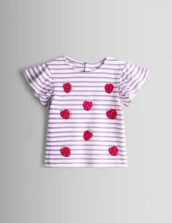 Pure Cotton Striped Strawberry T-Shirt (6 Mths-9 Yrs)