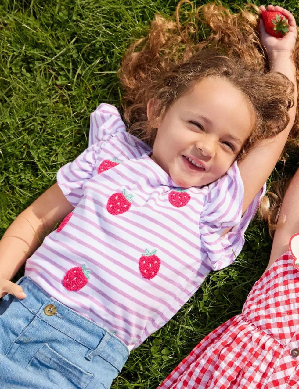 Pure Cotton Striped Strawberry T-Shirt (6 Mths-9 Yrs)