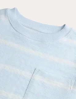 Pure Cotton Striped Textured T-Shirt (2-8 Yrs)