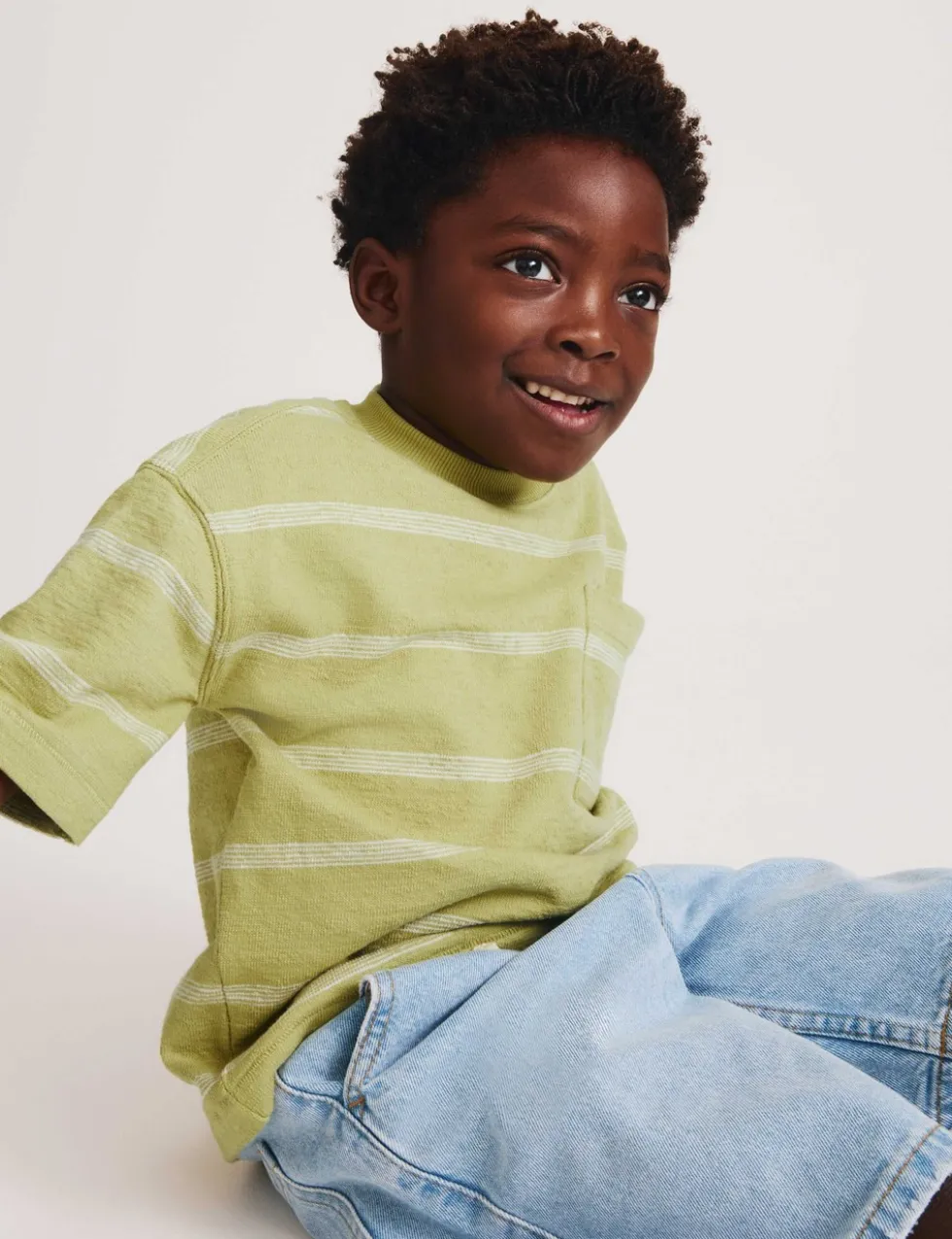 Pure Cotton Striped Textured T-Shirt (2-8 Yrs)